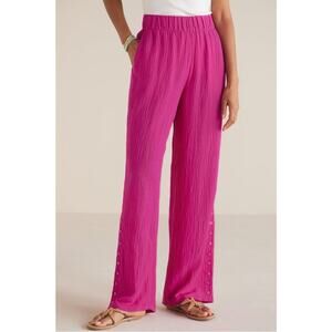 Soft Surroundings Oceo Gauze Wide Leg Pants Button Hem Fuchsia Plus Size 1X